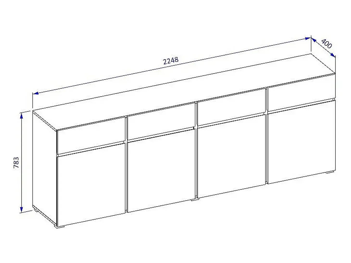 Buffet XL HAVANA – 225 cm – 4 puertas y 4 cajones – Roble y blanco – Diseño moderno sin tiradores