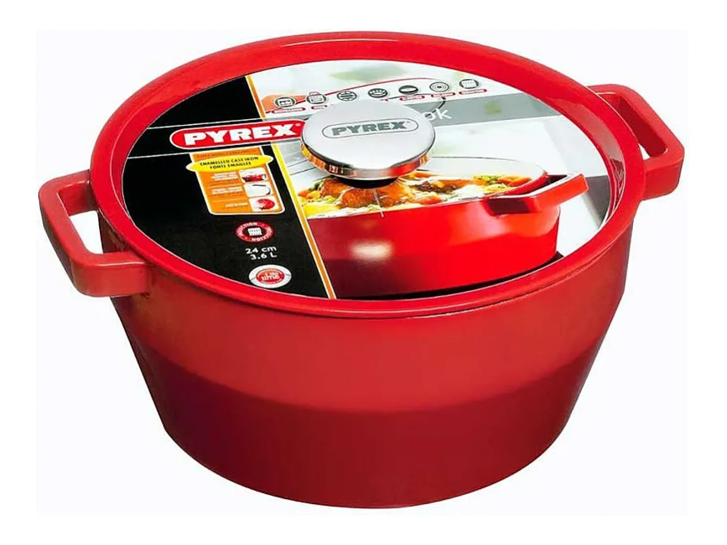 Cacerola Slow Cook Pyrex 3,6L hierro fundido rojo Ø24 cm