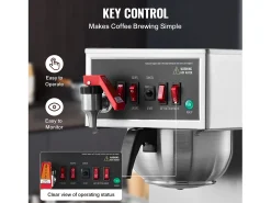 Cafetera de Filtro SucceBuy Comercial 12 Tazas con 3 Jarras y Placas Calefactoras, Toma de Agua Automática para Restaurante, Oficina, Cafetería