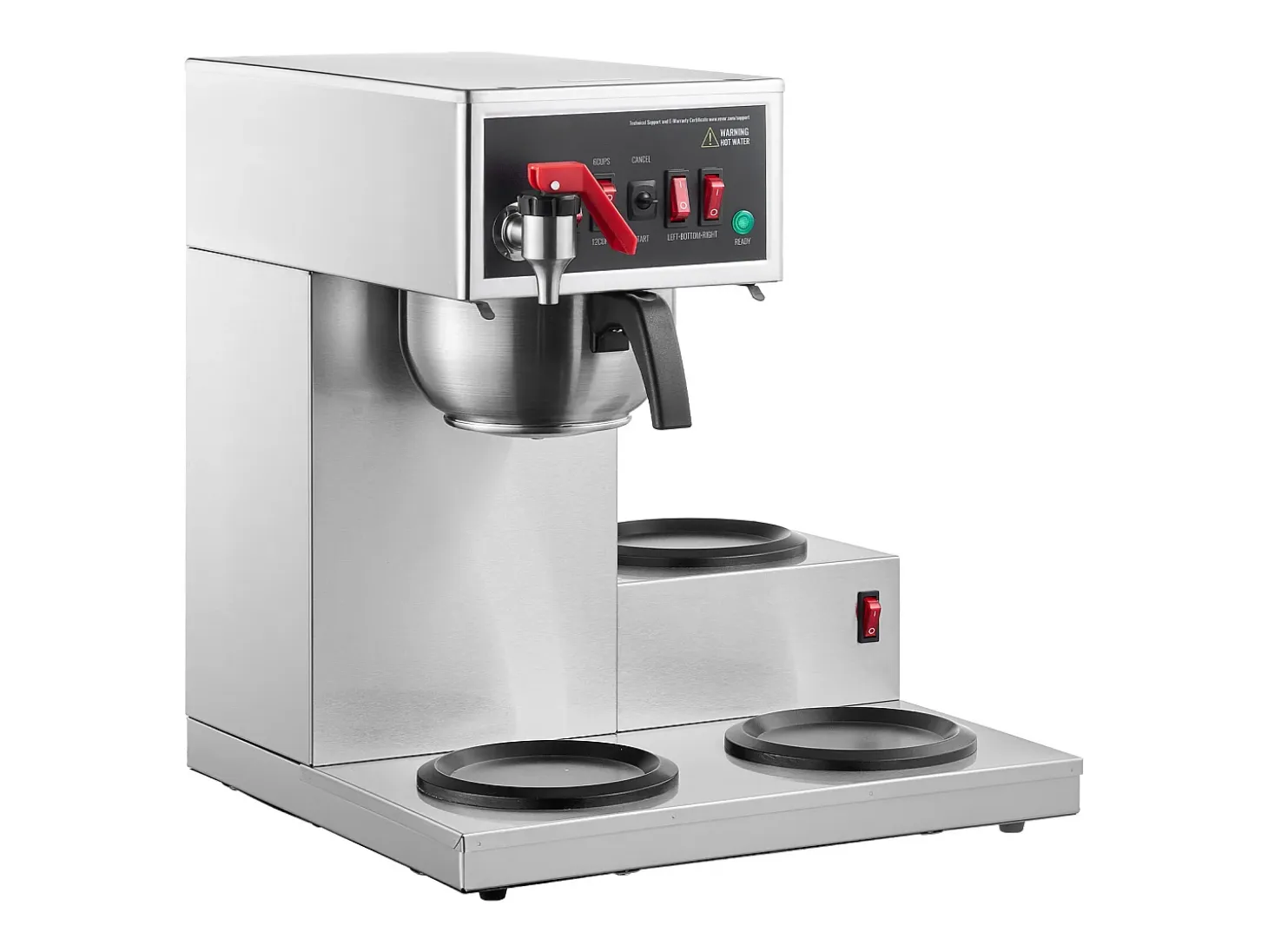 Cafetera de Filtro SucceBuy Comercial 12 Tazas con 3 Jarras y Placas Calefactoras, Toma de Agua Automática para Restaurante, Oficina, Cafetería