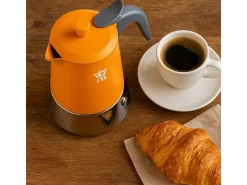 Cafetera Italiana Pezzetti Steelexpress 4 Tazas Acero Inoxidable Naranja Todos los Fuegos Inducción