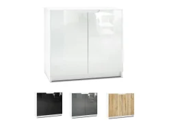 Cajonera Logan, Cómoda con 2 Puertas, blanco mate/negro de alto brillo (82 x 78 x 37 cm)