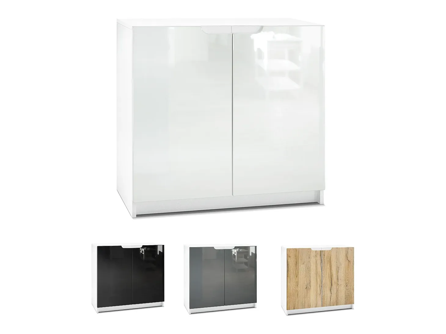Cajonera Logan, Cómoda con 2 Puertas, blanco mate/negro de alto brillo (82 x 78 x 37 cm)