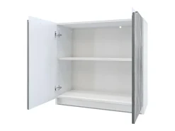 Cajonera Logan, Cómoda con 2 Puertas, blanco mate/negro de alto brillo (82 x 78 x 37 cm)