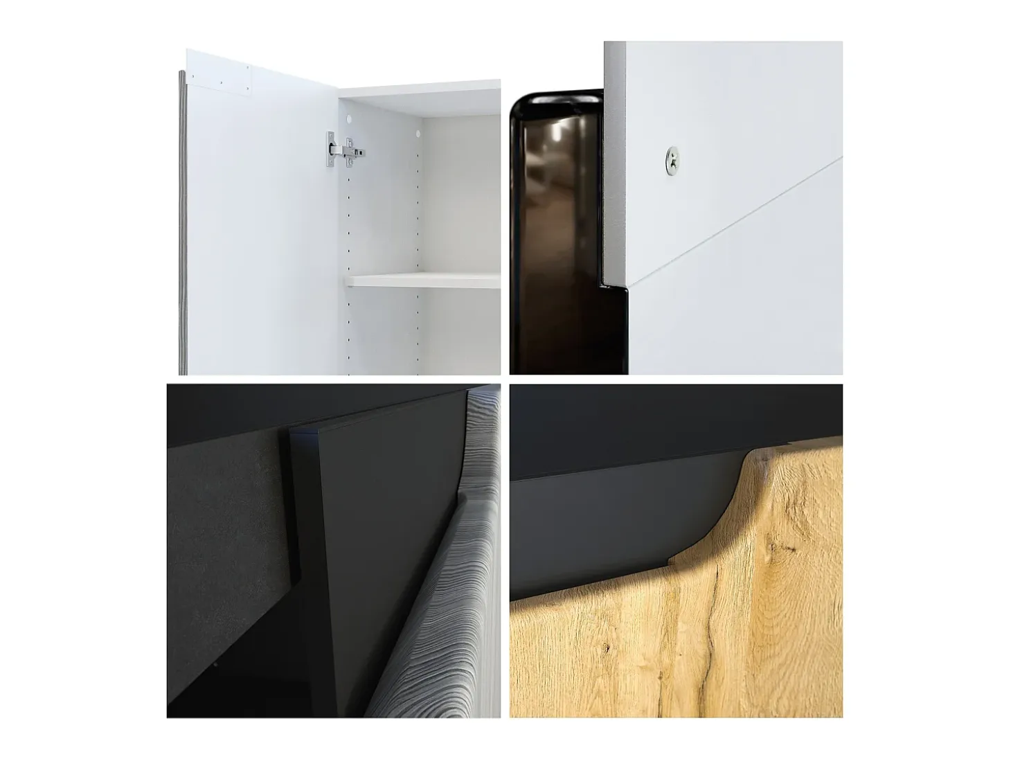 Cajonera Logan, Cómoda con 2 Puertas, blanco mate/negro de alto brillo (82 x 78 x 37 cm)