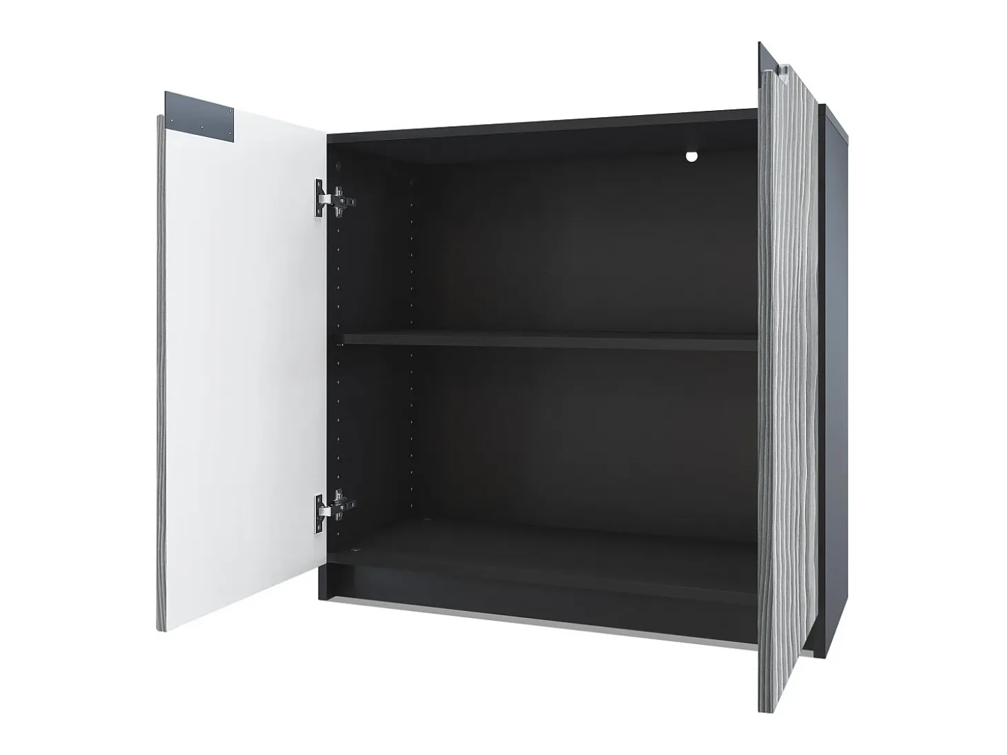 Cajonera Logan, Cómoda con 2 Puertas, negro mate/blanco de alto brillo (82 x 78 x 37 cm)