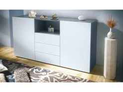 Cajonera Skadu Neo, Cómoda con 2 Puertas, 3 Cajones y 1 Compartimento abierto, antracita mate/blanco mate (138,5 x 71,5 x 35 cm)
