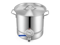 Caldera de Elaboración de Cerveza SucceBuy de Acero Inoxidable de 19L, Hervidor de Fondo Triple, Suministros de Elaboración de Cerveza Casera, Tapa, Termómetro