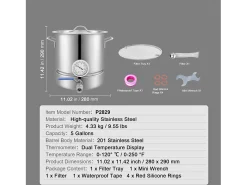 Caldera de Elaboración de Cerveza SucceBuy de Acero Inoxidable de 19L, Hervidor de Fondo Triple, Suministros de Elaboración de Cerveza Casera, Tapa, Termómetro