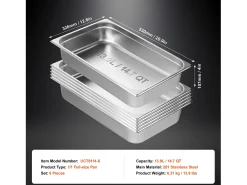 Calderos de Vapor SucceBuy para Hoteles, Lote de 6, en Acero Inoxidable, Profundidad 10 cm
