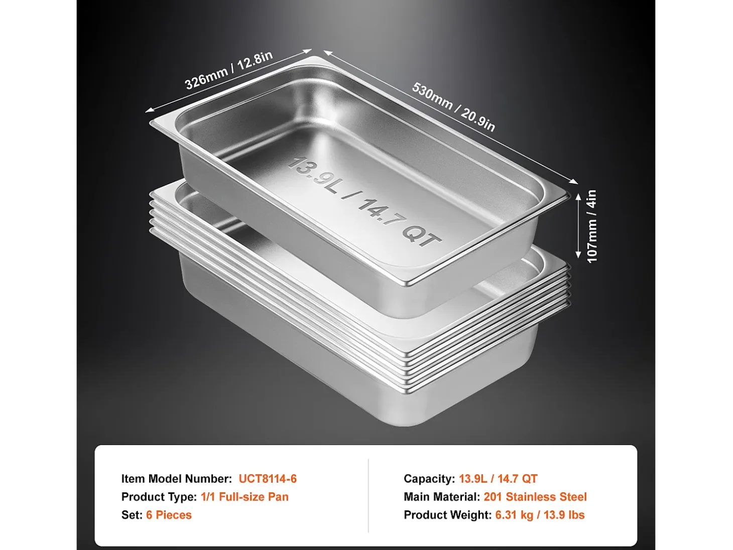 Calderos de Vapor SucceBuy para Hoteles, Lote de 6, en Acero Inoxidable, Profundidad 10 cm