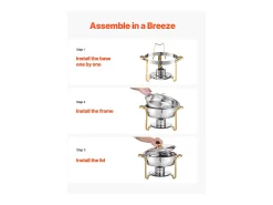 Calentadores de Comida SucceBuy Juego de 4 Calentadores de Bufé Redondos de 4.7 L, de Acero Inoxidable, con 4 Cuencos de Gran Capacidad, Tapa y Pinzas