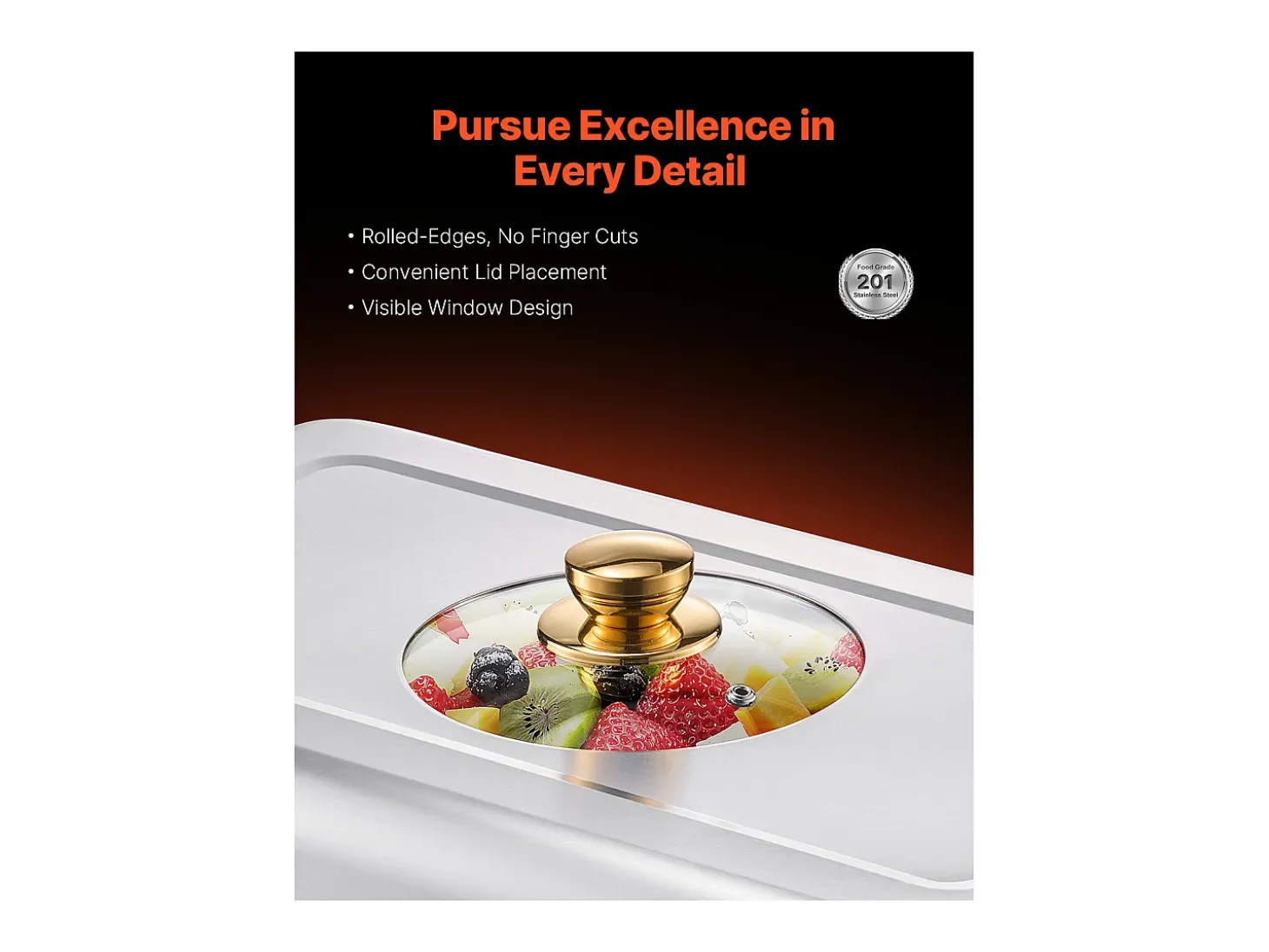 Calentadores de Comida SucceBuy Juego de Bufé Rectangular de 7.5 L (Juego de 2, con Bandejas de Acero Inoxidable de Tamaño Medio)