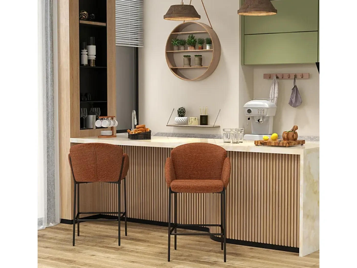 CANDICE-Silla de bar de tela terracota (x2)