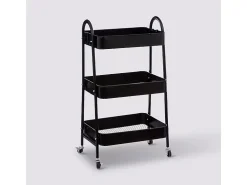 Carrito auxiliar con ruedas 3 estantes negro 78x44x32 cm
