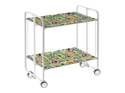 Carrito auxiliar plegable con ruedas - Estructura metálica blanca, 2 estantes laminados Decorado Vintage 5 – 72*66*43 cm - BAUHAUS