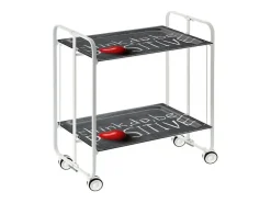 Carrito auxiliar plegable con ruedas - Estructura metálica blanca, 2 estantes laminados Decorado Think, do, be positive – 72*66*43 cm - BAUHAUS
