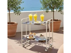 Carrito auxiliar plegable con ruedas - Estructura metálica blanca, 2 estantes laminados Decorado Café – 72*66*43 cm - BAUHAUS