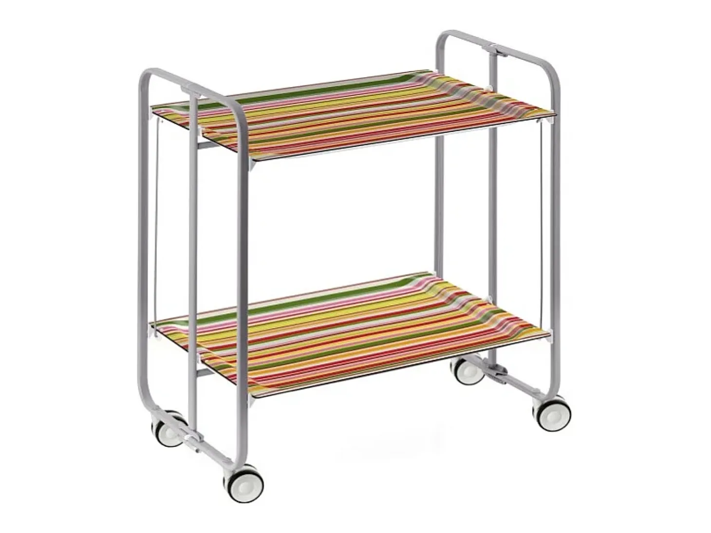Carrito auxiliar plegable con ruedas - Estructura metálica gris, 2 estantes laminados decorado Rayas – 72*66*43 cm - BAUHAUS
