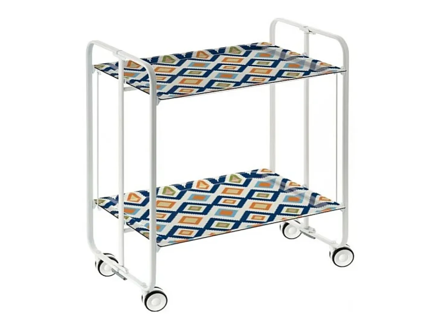 Carrito auxiliar plegable con ruedas - Estructura metálica blanca, 2 estantes laminados Decorado Vintage6 – 72*66*43 cm - BAUHAUS