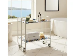 Carrito auxiliar plegable con ruedas - Estructura metálica blanca, 2 estantes laminados Decorado Vintage6 – 72*66*43 cm - BAUHAUS