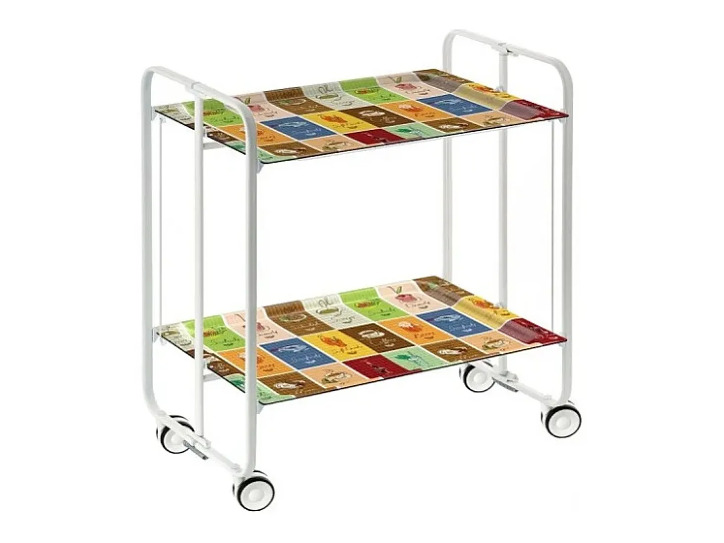 Carrito auxiliar plegable con ruedas - Estructura metálica blanca, 2 estantes laminados Decorado Vintage 1 – 72*66*43 cm - BAUHAUS