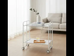 Carrito auxiliar plegable con ruedas - Estructura metálica blanca, 2 estantes blancos laminados – 72*66*43 cm - BAUHAUS