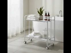 Carrito auxiliar plegable con ruedas - Estructura metálica blanca, 2 estantes blancos laminados – 72*66*43 cm - BAUHAUS
