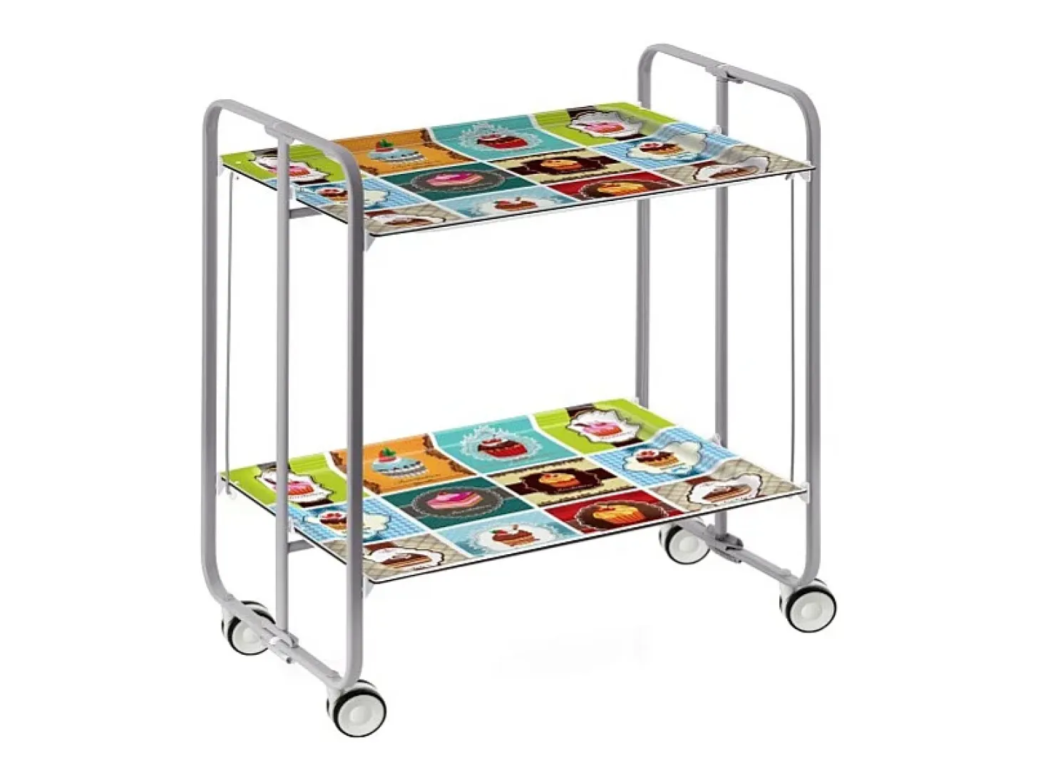 Carrito auxiliar plegable con ruedas - Estructura metálica gris, 2 estantes laminados decorado Vintage2 – 72*66*43 cm - BAUHAUS