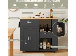 Carrito con ruedas para almacenamiento de cocina, especiero de 3 niveles, estante abierto, color negro