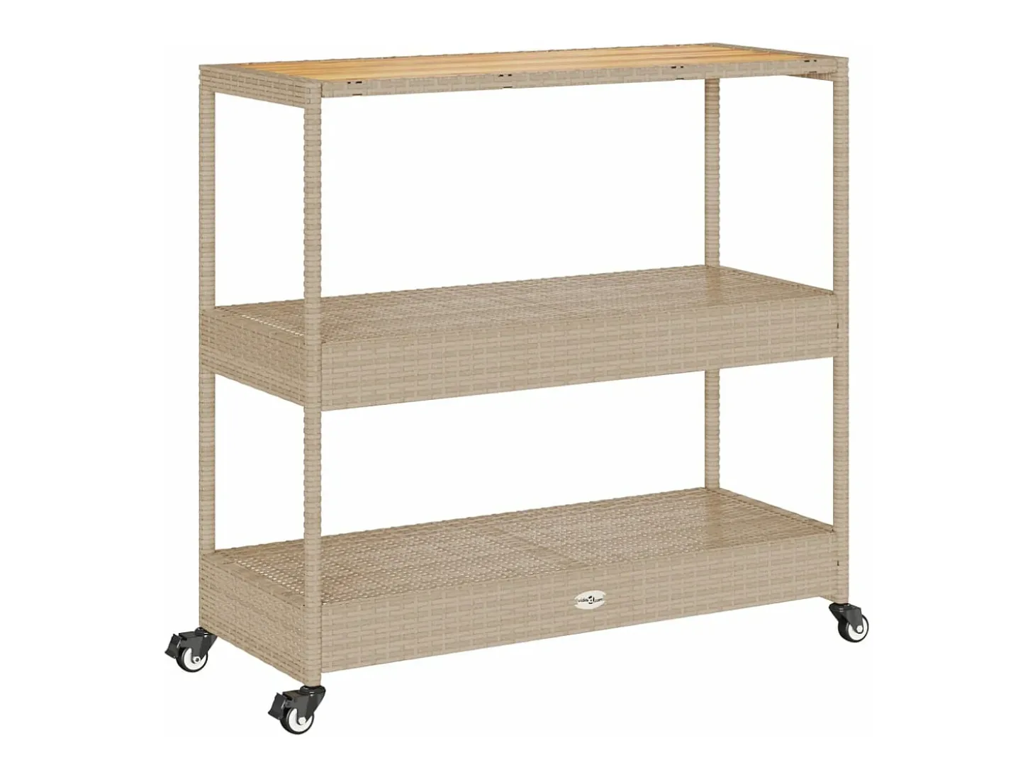 Carrito de bar 3 niveles ratán PE y madera maciza acacia beige