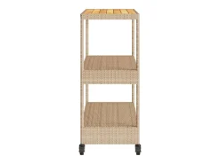 Carrito de bar 3 niveles ratán PE y madera maciza acacia beige