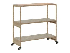Carrito de bar 3 niveles ratán PE y madera maciza acacia beige
