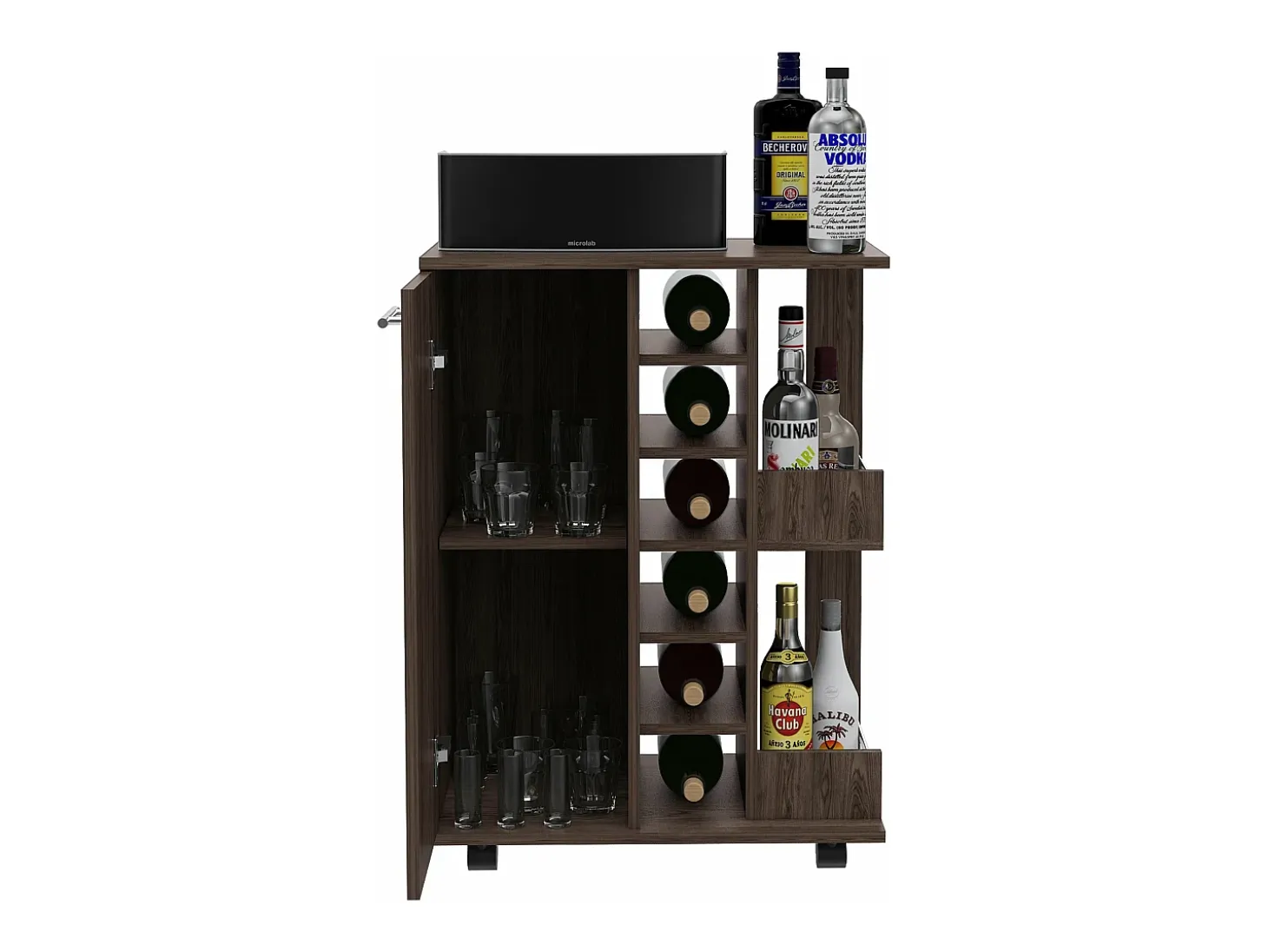 Carrito de Bar, Bar Cart, con botellero y ruedas