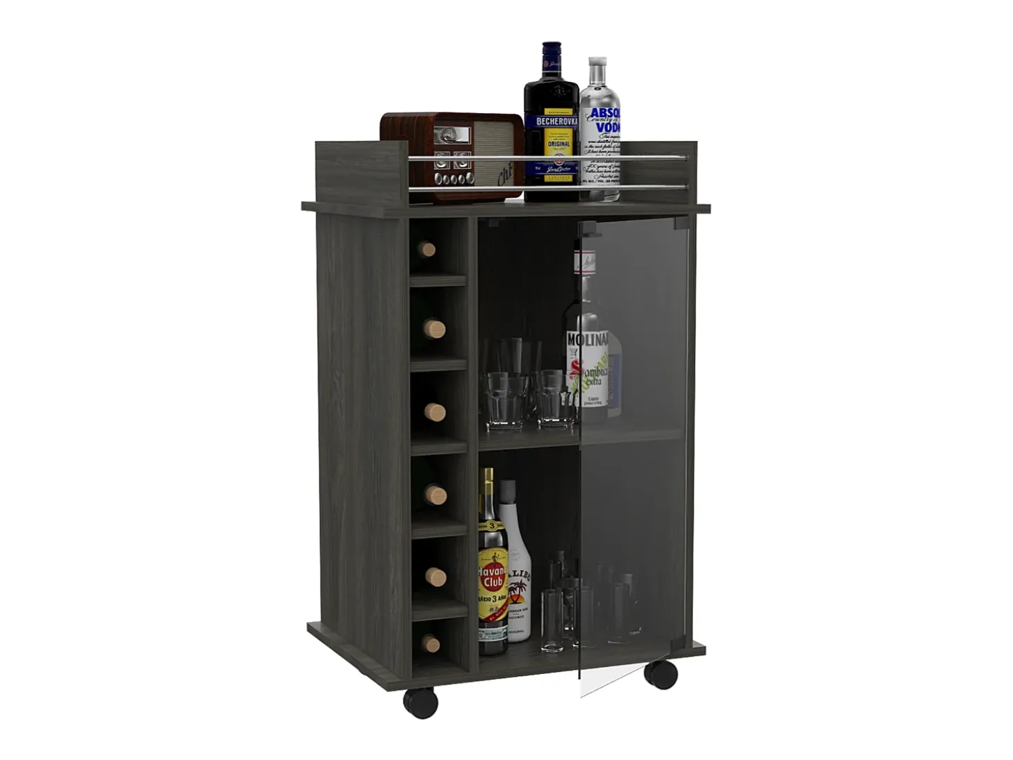 Carrito de Bar Dukat, con ruedas y puerta de cristal 89CM A X 55CM An X 41.5CM P Carbón