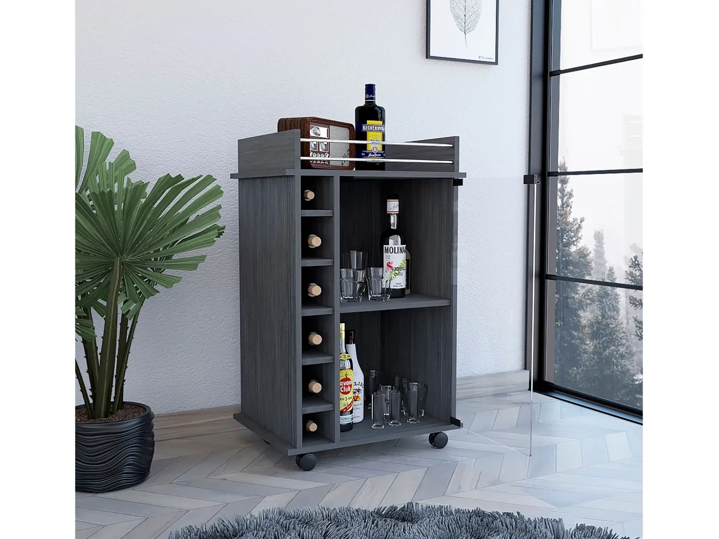 Carrito de Bar Dukat con ruedas y puerta de cristal , 88.9 cm X 54.86 cm X 41.40 cm , Gris