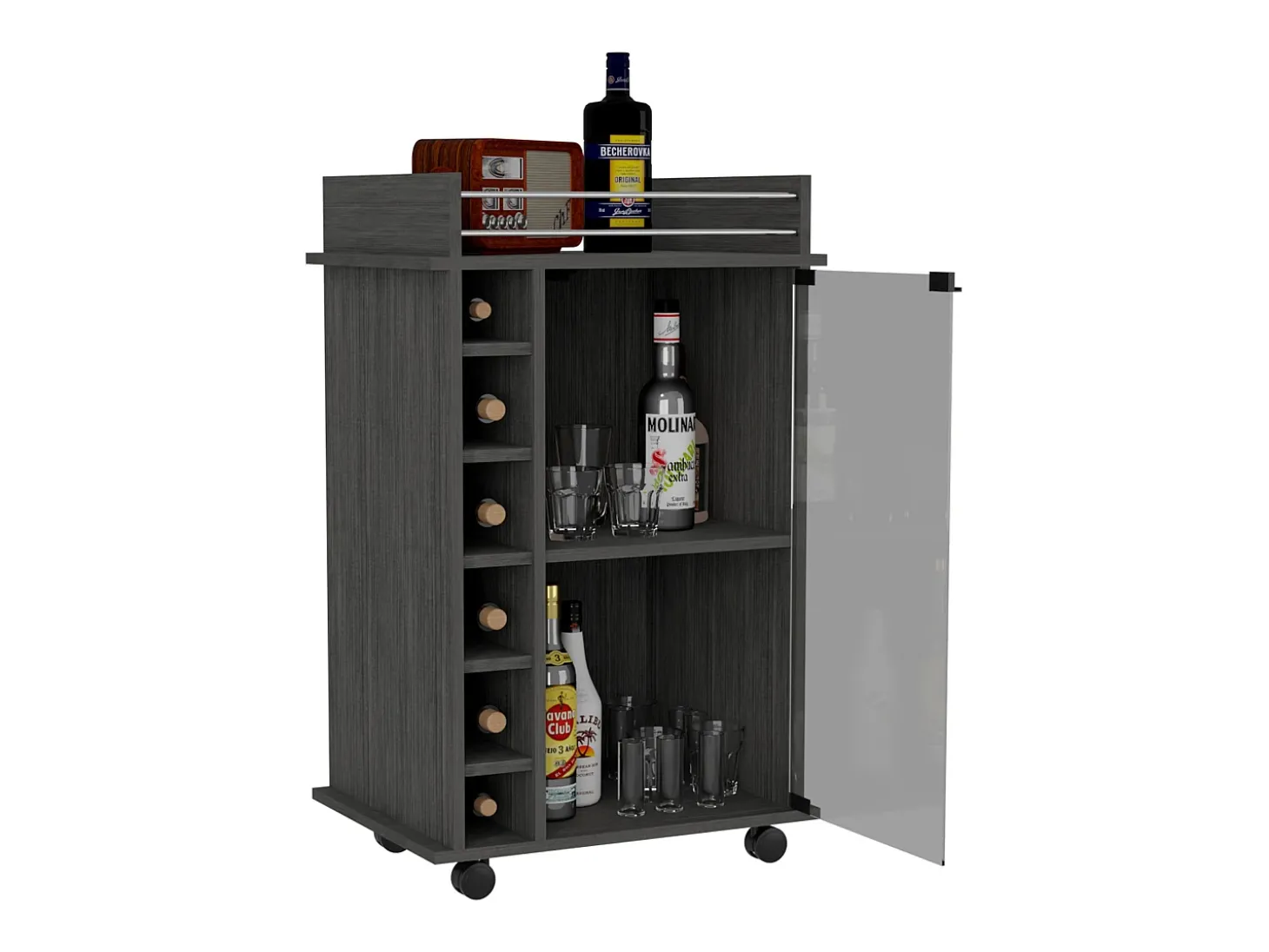 Carrito de Bar Dukat con ruedas y puerta de cristal , 88.9 cm X 54.86 cm X 41.40 cm , Gris