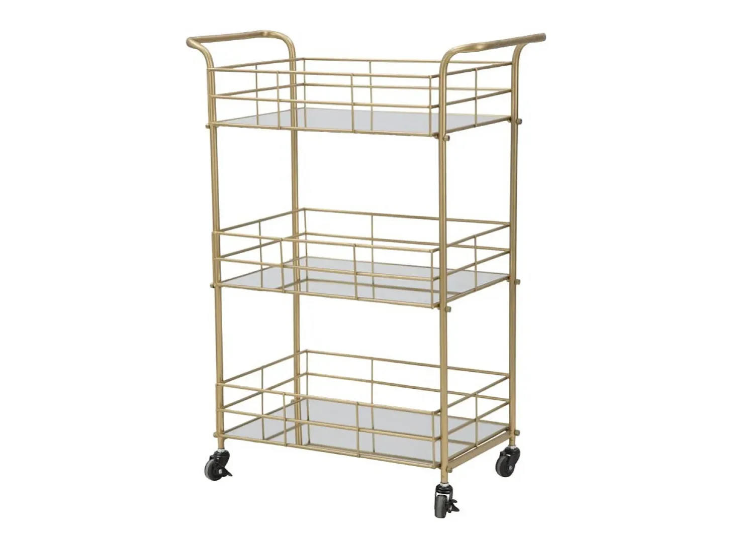 Carrito de bar rectangular dorado con estantes de vidrio espejado Glammy
