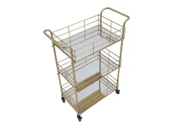 Carrito de bar rectangular dorado con estantes de vidrio espejado Glammy