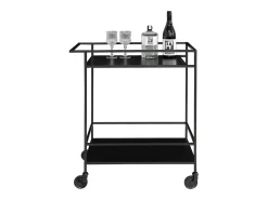 Carrito de bar VITA – Madera natural o metal negro/blanco-Color ribete verde crudo