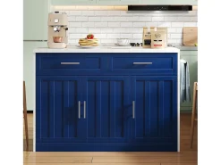 Carrito de cocina azul - Isla de cocina con 2 cajones y 3 puertas - toallero y cable de alimentación de 1,5 m