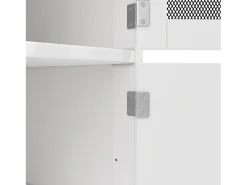 Carrito de cocina blanco con encimera de madera, toallero y estantes ajustables