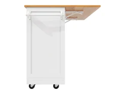 Carrito de cocina blanco con encimera de madera, toallero y estantes ajustables