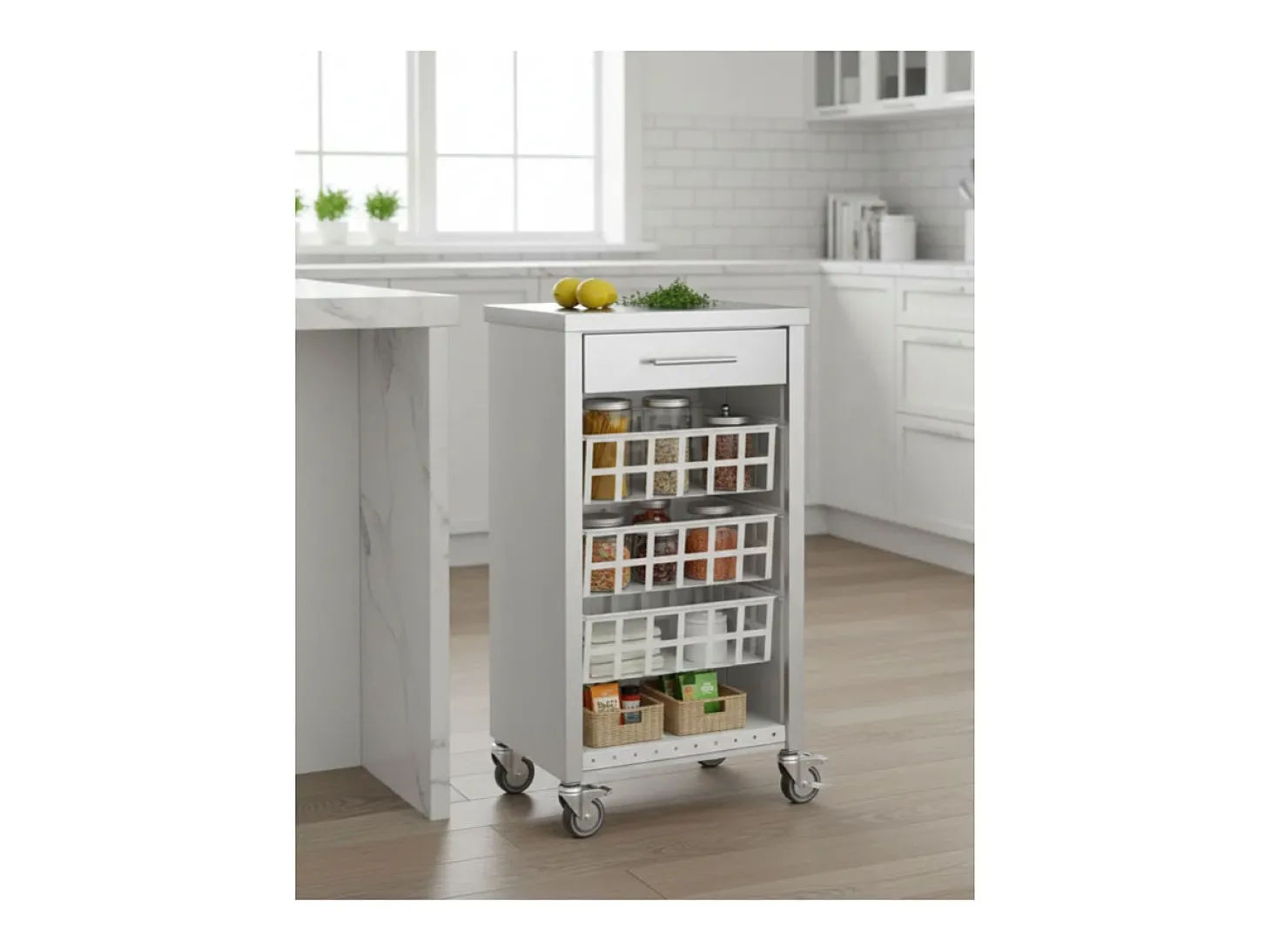 Carrito de cocina, carrito verdulero – Blanco, Inox - 93*48*34cm - MOHER