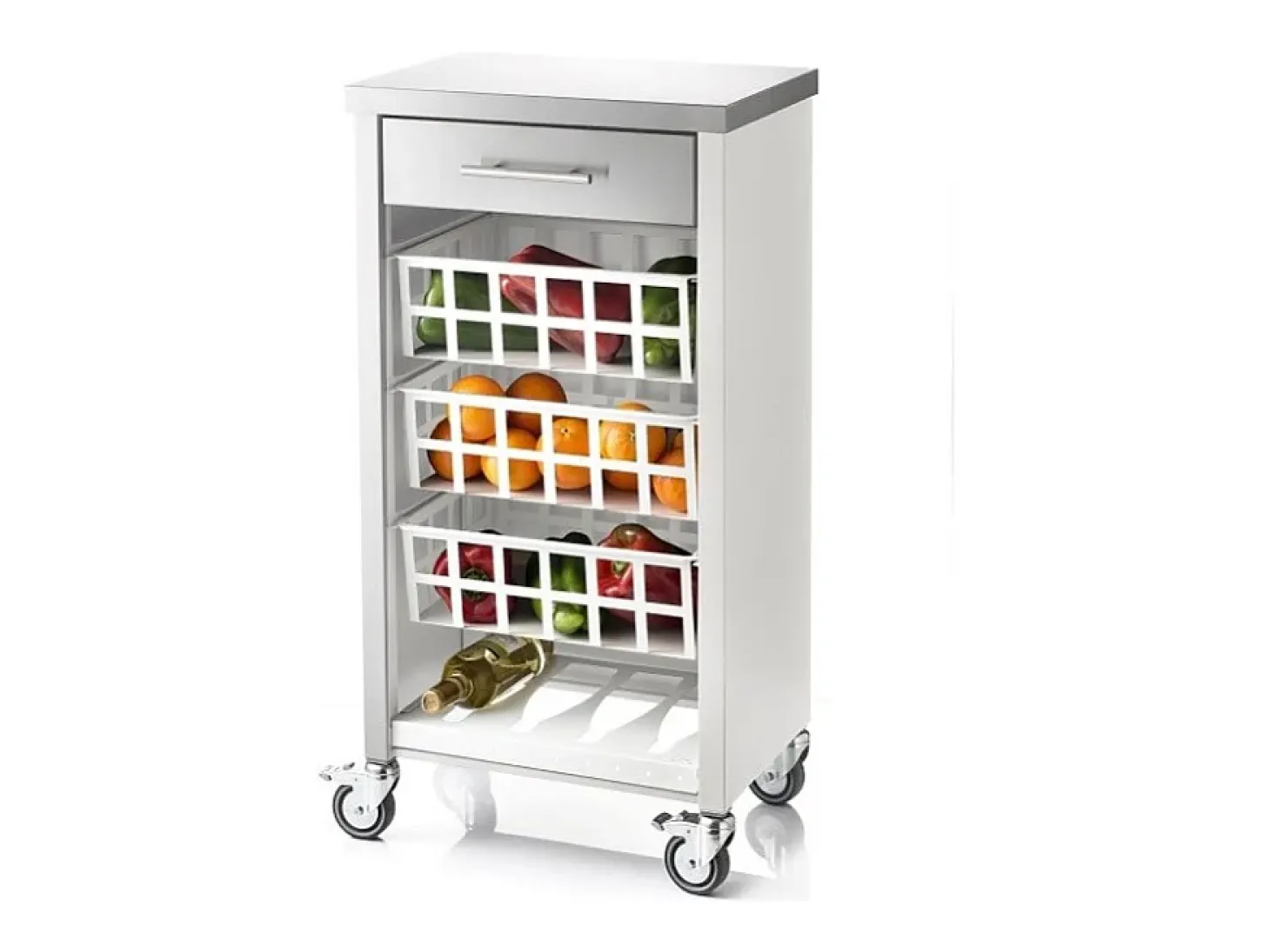 Carrito de cocina, carrito verdulero – Blanco, Inox - 93*48*34cm - MOHER