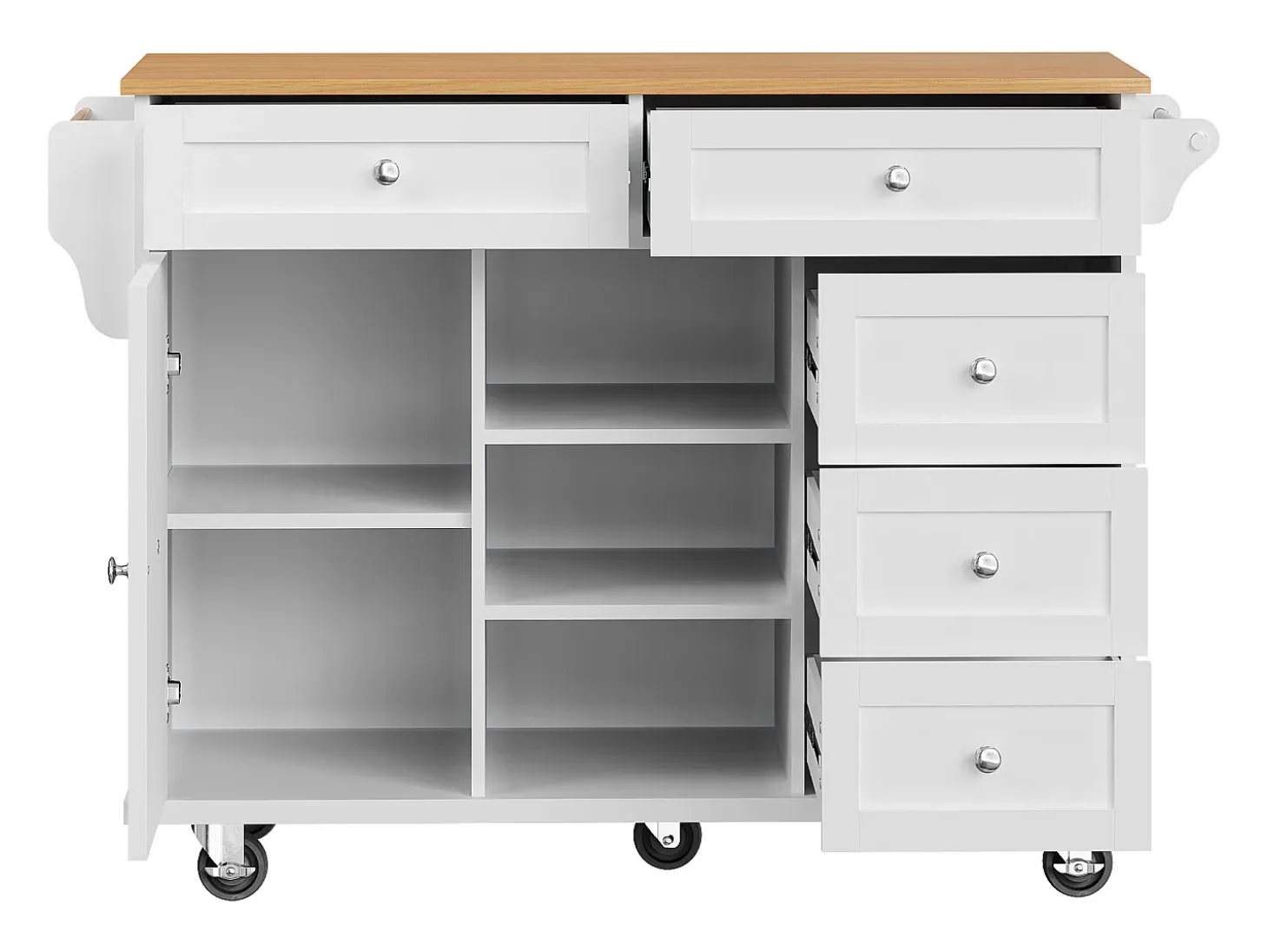 Carrito de cocina con 3 estantes de almacenaje, diseño moderno, MDF, blanco, 134x46x92 cm