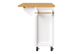 Carrito de cocina con 3 puertas, 1 cajón, toallero y especiero, diseño de mesa plegable, colores blanco y natural