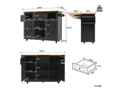 Carrito de cocina con encimera, mueble de comedor, toallero lateral, 140x40x93,5 cm, color negro