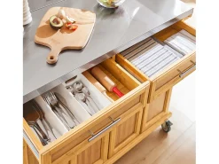 Carrito de Cocina con Piso de Acero,con Tablero Extensible, Carrito de Servir de bambú,L115 x P46 x H92cm FKW69-N SoBuy ES