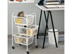 Carrito de Cocina con Ruedas Blanco 3 Cestas Extraíbles